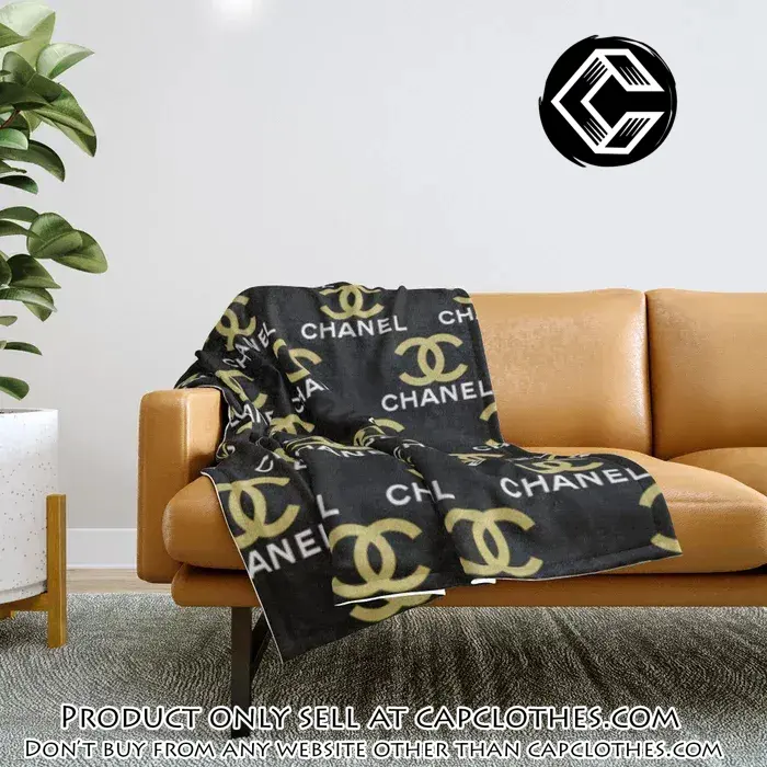 Chanel yellow logo black luxury brand premium quilt blanket fleece home decor cc4404723